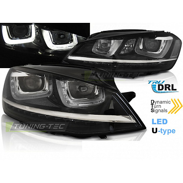 VW Golf 7 11.12-17 predné číre svetlá U-Type black DRL SEQ (LPVWP6) VW Golf 7 11.12-17 predné číre svetlá U-Type black DRL SEQ (LPVWP6)