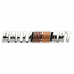 Znak RALLIART 10x2,5 cm chróm prevedenie s podlepením