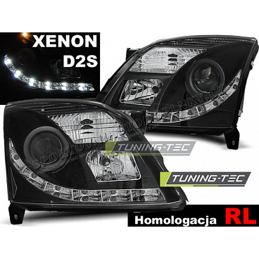 OPEL VECTRA C 04.2002-08.2005 PŘEDNÍ ČÍRÁ SVĚTLA DAYLIGHT LED DRL D2S BLACK OPEL VECTRA C 04.2002-08.2005 PŘEDNÍ ČÍRÁ SVĚTLA DAYLIGHT LED DRL D2S BLACK