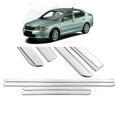 Nerez leštené bočné lišty dverí 4 ks s podlepením Škoda Octavia II 2004-13 (sedan aj kombi)