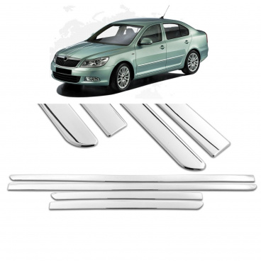 Nerez leštené bočné lišty dverí 4 ks s podlepením Škoda Octavia II 2004-13 (sedan aj kombi)