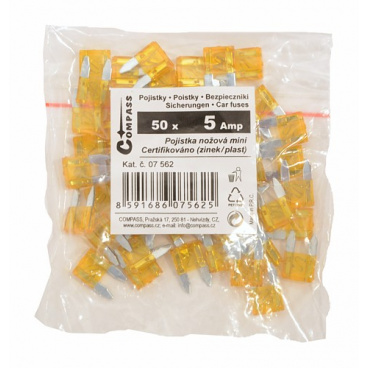 Poistky nožové MINI 5 Amp polybag 50ks Poistky nožové MINI 5 Amp polybag 50ks
