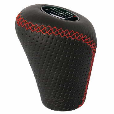 Kožená hlavica radiacej páky čierna, červené prešitie (s přizvedáváním tiahla pod radenia)