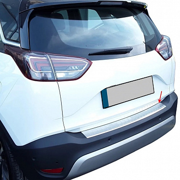 Nerezový leštený kryt hornej hrany zadného nárazníka Opel Crossland 2017-21, Crosslad X 2021+ Nerezový leštený kryt hornej hrany zadného nárazníka Opel Crossland 2017-21, Crosslad X 2021+