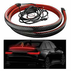 Karbónový LED spojler 120 cm, červené svetlo 12 V