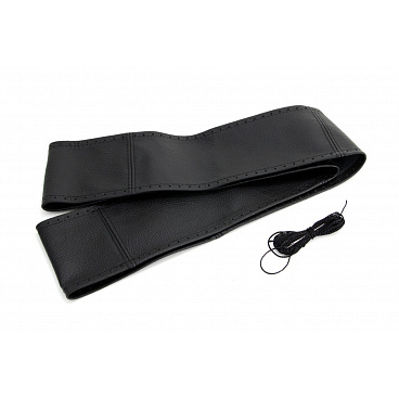Poťah na volant kožený čierny/ čierny šev pre priemer 37-39 cm