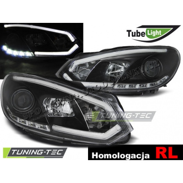 VW Golf 6 10.2008- predné číre svetlá LED Tube Lights black (LPVWI5)