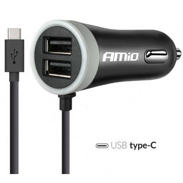 Automobilová nabíjačka 12/24V USB typ C + 2xUSB 2.4A