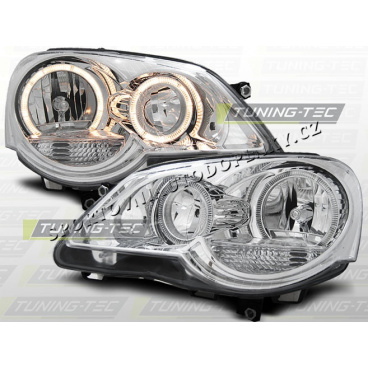 VW Polo 9N3 2005+ Predné číre svetlá Angel Eyes chrome (LPVWE2)