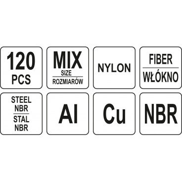 Podložky (Alu, Cu, Nylon, NBR, FIBER) sada 120ks Podložky (Alu, Cu, Nylon, NBR, FIBER) sada 120ks