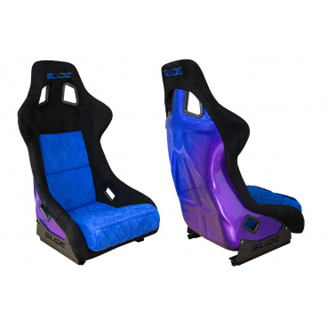Športové kreslo SLIDE KS2 Premium Čierne & Prešívaný Modrý Velúr Fialovo-Modrý Trblietky