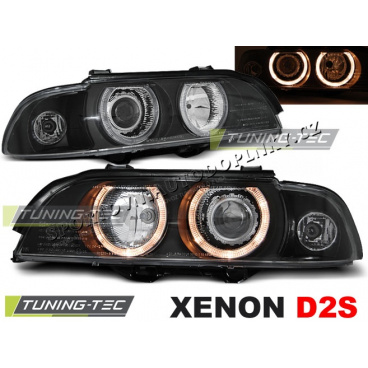 BMW E39 09.1995-06.2003 predné číre svetlá Angel Eyes D2S / H7 black (LPBM92)