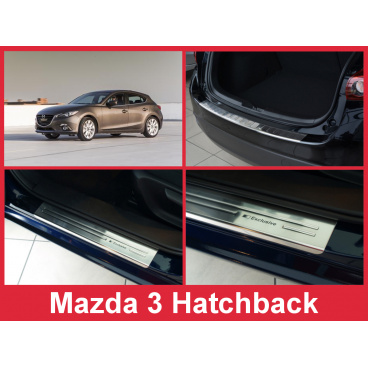 Nerez kryt- zostava-ochrana prahu zadného nárazníka + ochranné lišty prahu dverí Mazda 3 HTB. 2012-16 Nerez kryt- zostava-ochrana prahu zadného nárazníka + ochranné lišty prahu dverí Mazda 3 HTB. 2012-16