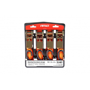 Prepravné popruhy s napínačom - kompletná sada 700 kg 25 mm 4,5 m 4 ks. BELT-03 AMIO-02496 Prepravné popruhy s napínačom - kompletná sada 700 kg 25 mm 4,5 m 4 ks. BELT-03 AMIO-02496