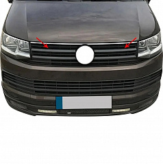 Nerezové zrkadlovo čierne horné lišty prednej masky Omtec pre VW T6 Highline 2015–2019 – 2 ks