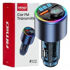 FM vysielač do auta 1×USB-A 1×USB-C 12V 24V AMIO-04655