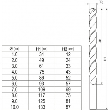 Sada vrtáků na kov 10ks HSS-COBALT 1-10mm Sada vrtáků na kov 10ks HSS-COBALT 1-10mm