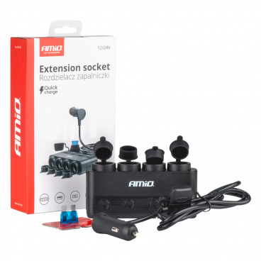 Rozdeľovač rozbočovač zásuvky zapaľovača PD30W QC3.0 12/24V max 216W AMIO-04175