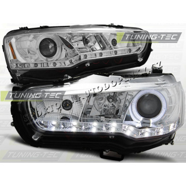 MITSUBISHI LANCER 2008-11 PŘEDNÍ ČÍRÁ SVĚTLA DAYLIGHT LED CHROME MITSUBISHI LANCER 2008-11 PŘEDNÍ ČÍRÁ SVĚTLA DAYLIGHT LED CHROME