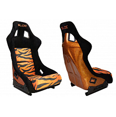 Športové kreslo SLIDE KS2 Premium Oranžová Čierna & Grafický Tiger Velúr Oranžový Trblietavý