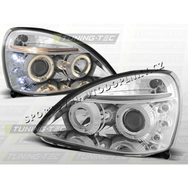 RENAULT CLIO II 2001-05 PŘEDNÍ ČÍRÁ SVĚTLA ANGEL EYES CHROME RENAULT CLIO II 2001-05 PŘEDNÍ ČÍRÁ SVĚTLA ANGEL EYES CHROME