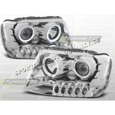 Chrysler Jeep Grand Cherokee 1999-05 predné číre svetlá Angel Eyes chróm (LPCH01)