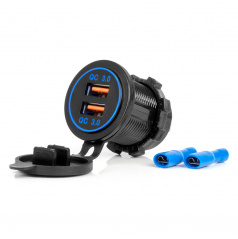 Nabíjačka do auta s USB portami vodotesná 2xUSB QC3.0 12V 24V AMIO-04218