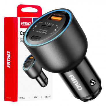 Autonabíjačka 2x USB-C + USB-A 12V 24V 95W AMIO-04372