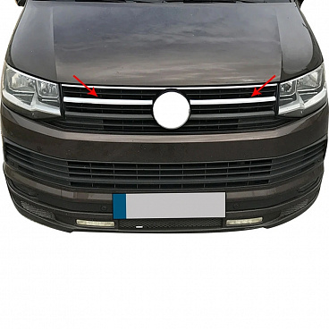 Nerezové leštené horné lišty prednej masky Omtec pre VW T6 2015–2019  Highline – 2 ks