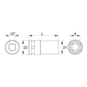 Nástavec 1/2" rázový šestihranný hluboký 19 mm CrMo