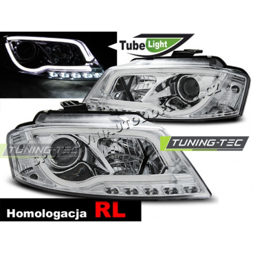 Audi A3 8P 2008-12 predné číre svetlá Led Tube Lights DRL chrome (LPAU99) Audi A3 8P 2008-12 predné číre svetlá Led Tube Lights DRL chrome (LPAU99)