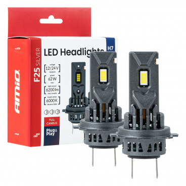 Automobilové LED žiarovky F25 SILVER FULL CANBUS 62W H7 H18 12V 24V AMIO-04704