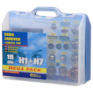 Žiarovky náhradné 12V servisný box Mega H1 + H7 + poistky Žiarovky náhradné 12V servisný box Mega H1 + H7 + poistky