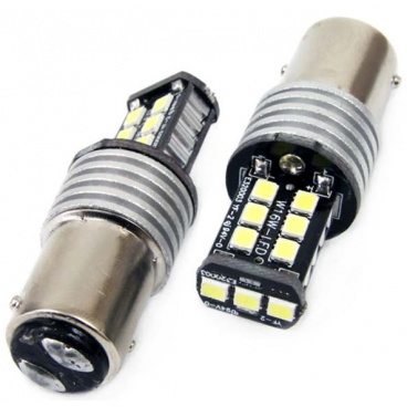 15 SMD LED biele žiarovky jednovláknové Ba15D 21W (P21W) CANBUS - 2 ks
