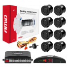 Parkovací systém s LED aj akustickou signalizáciou 8 čiernych senzorov (predok + zadok)