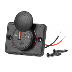 Nabíjačka do auta s USB portami vodotesná štvorcová USB + USB-C QC3.0 12V 24V AMIO-04231