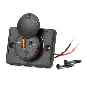 Vodotesná automobilová nabíjačka s USB portmi, štvorcová USB + USB-C QC3.0 12V 24V