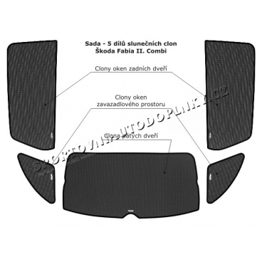 Slnečné clony sada - zadné dvere, zadné okná, piate dvere, Škoda Fabia II Combi Slnečné clony sada - zadné dvere, zadné okná, piate dvere, Škoda Fabia II Combi