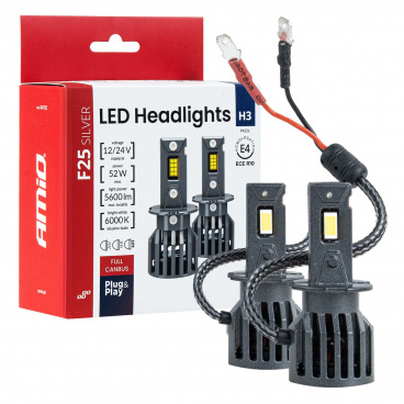 Automobilové LED žiarovky F25 SILVER FULL CANBUS 52W H3 12V 24V AMIO-04702