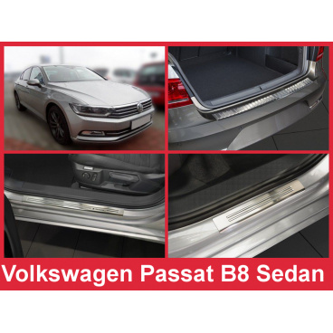 Nerez kryt zostava ochrana prahu zadného nárazníka + ochranné lišty prahu dverí VW Passat B8 sedan 2014-16 Nerez kryt zostava ochrana prahu zadného nárazníka + ochranné lišty prahu dverí VW Passat B8 sedan 2014-16