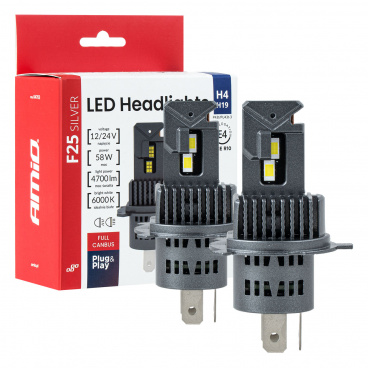 Automobilové LED žiarovky F25 SILVER FULL CANBUS 58W H4 H19 12V 24V AMIO-04703