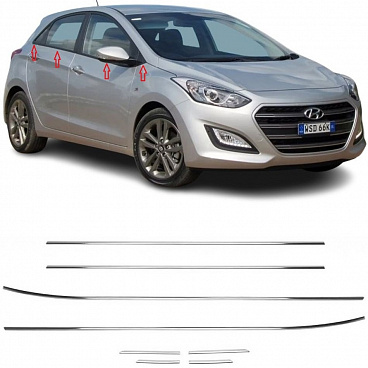 Nerez spodné obloženie okien Hyundai i30 HTB 2012-17 8 ks (Nie kombi)