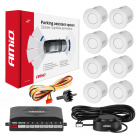 Parkovací systém s akustickou signalizáciou 8 bielych senzorov (predok + zadok)