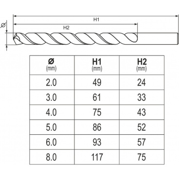 Sada vrtáků na kov 6ks HSS-COBALT 2-8mm Sada vrtáků na kov 6ks HSS-COBALT 2-8mm