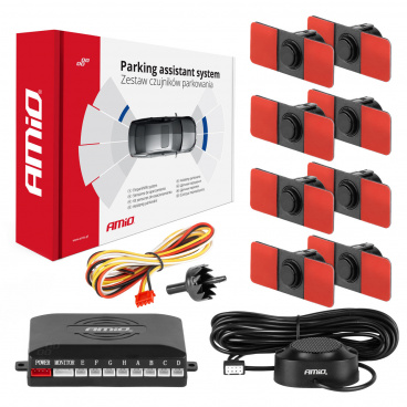 Súprava parkovacích senzorov cúvania Buzzer 8 senzorov čierne vnútorné 16,5 mm AMIO-02254