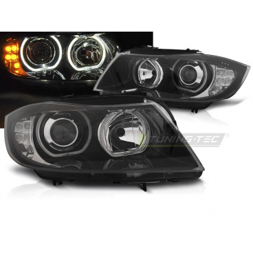 BMW E90, E91 03.2005-2011 predné číre svetlá Angel Eyes LED black indicator (LPBMJ1) BMW E90, E91 03.2005-2011 predné číre svetlá Angel Eyes LED black indicator (LPBMJ1)