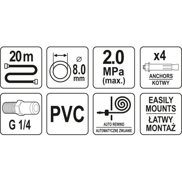 Naviják automatický se vzduchovou hadicí 8mm, 20m Naviják automatický se vzduchovou hadicí 8mm, 20m