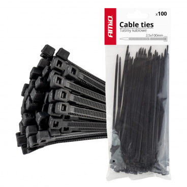 Pásky sťahovacie káblové čierne 2,5x100mm - 100 ks. AMIO-02150