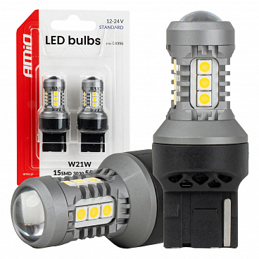 LED žiarovky STANDARD 7440 W21W 3030 15SMD biele 12V 24V