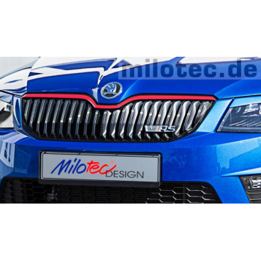 Racing lišta na prednú masku - červená - Škoda Octavia III (všetky modely) Racing lišta na prednú masku - červená - Škoda Octavia III (všetky modely)